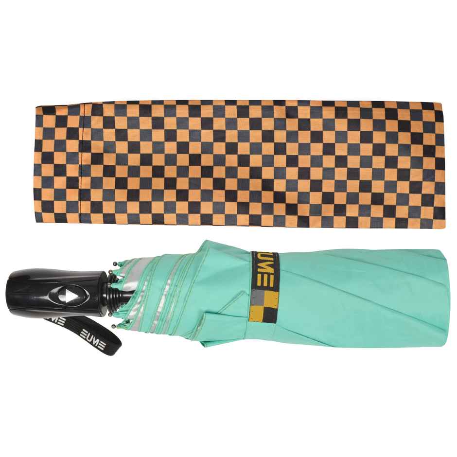 Eume Obscure Auto Open 23.5 Inch 3 Fold Unisex Sea Green And Silver Color Umbrella