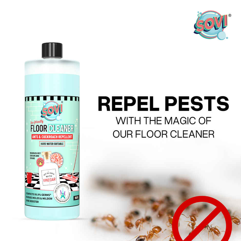 Sovi Vinegar Powered - Floor Cleaner | Ants - Cockroach Repellant | Premium French Lavender