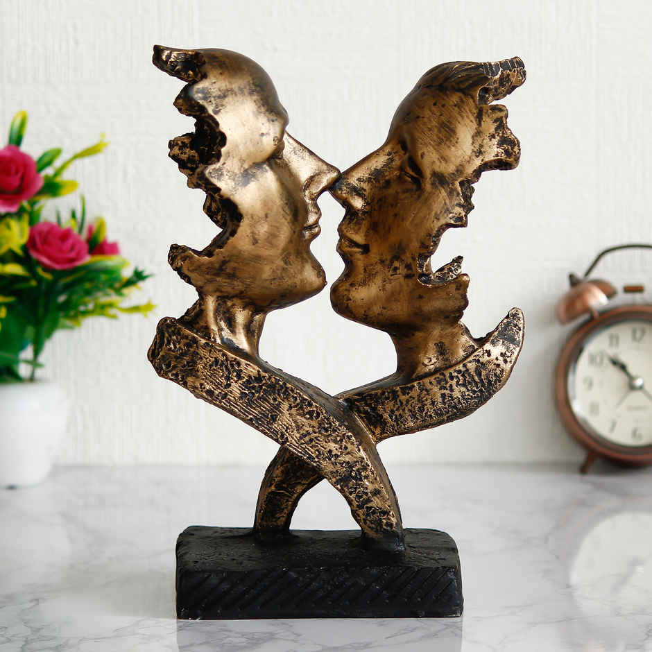 eCraftIndia Golden Polyresin Antique Finish Woman and Man Kissing Each Other | Couple Showpiece
