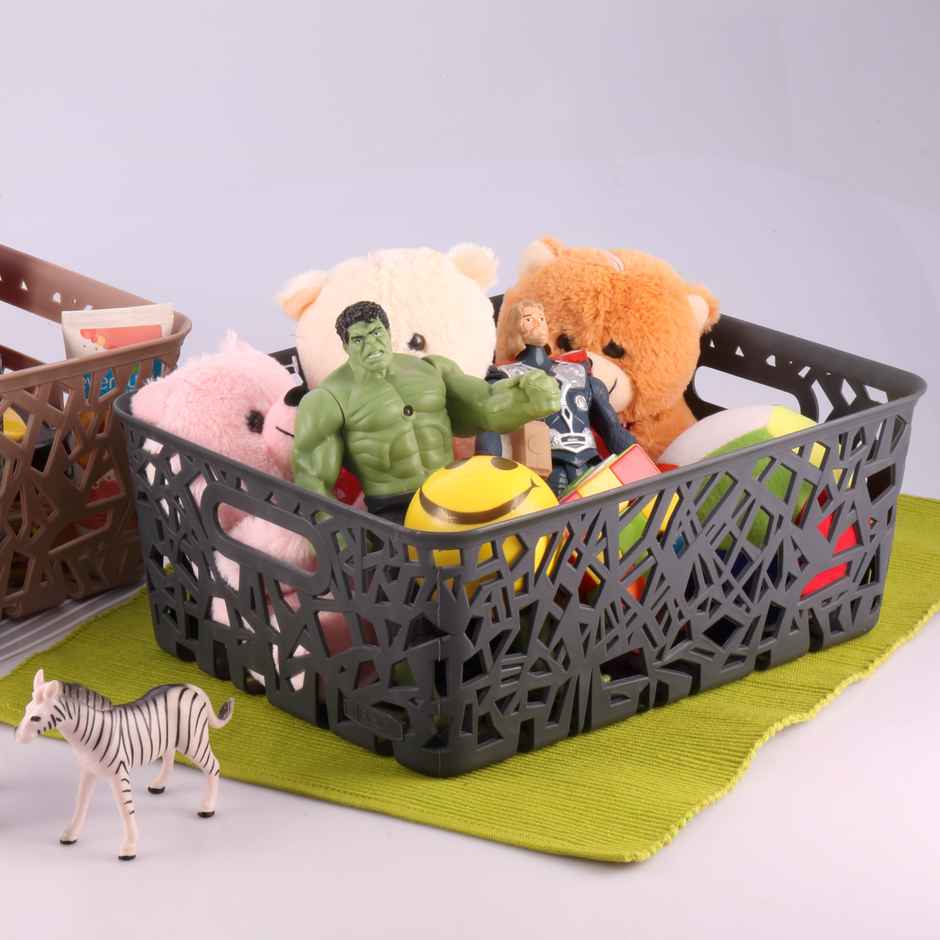 Flair Zig Zag Plastic Multi Purpose Storage Basket | 1 pc Small | Brown