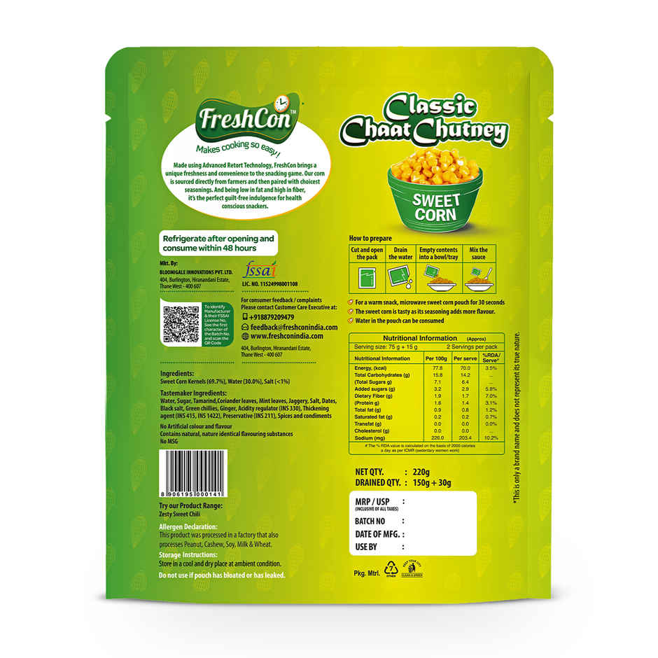 Freshcon Classic Chaat Chutney | Sweet Corn Kernels - Sauce Tastemaker