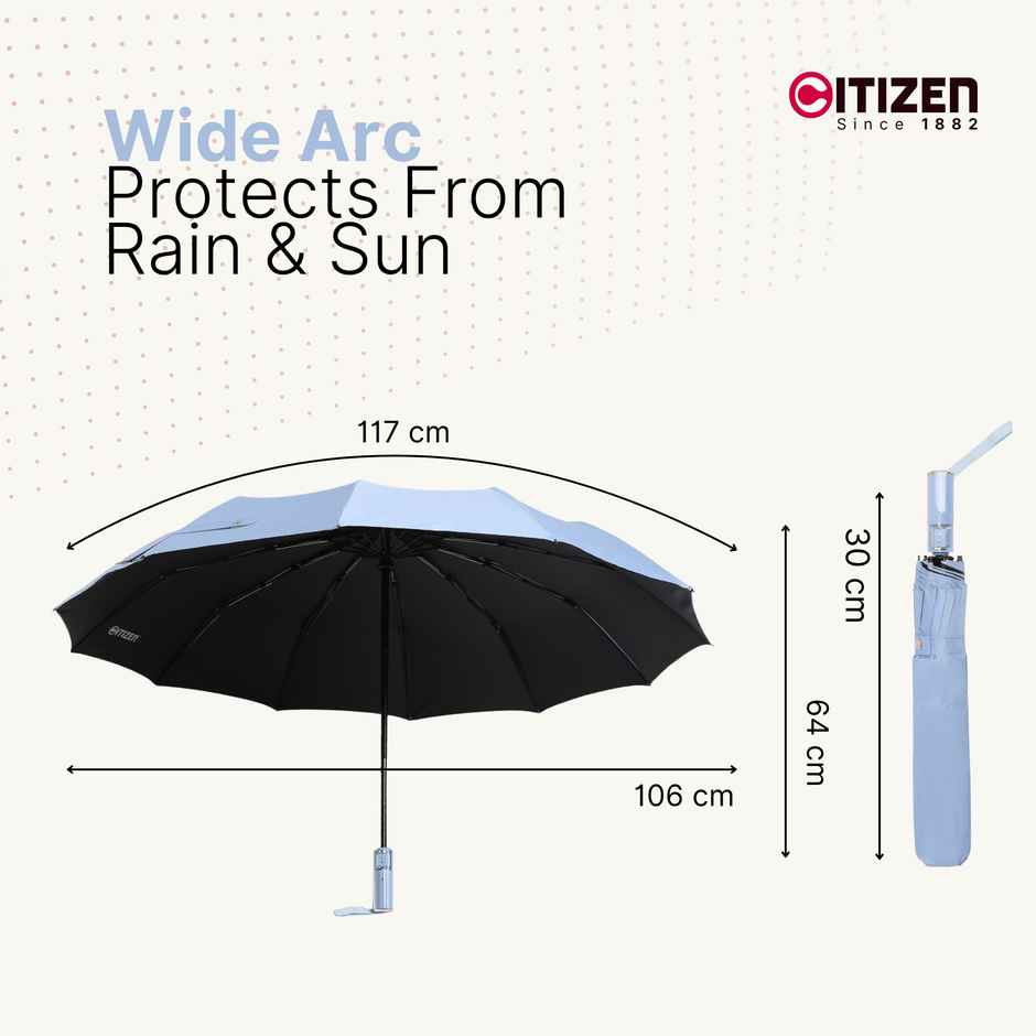 Citizen Auto Open Close Umbrella Glass Handle Baby Blue| 23 in | 3 Fold
