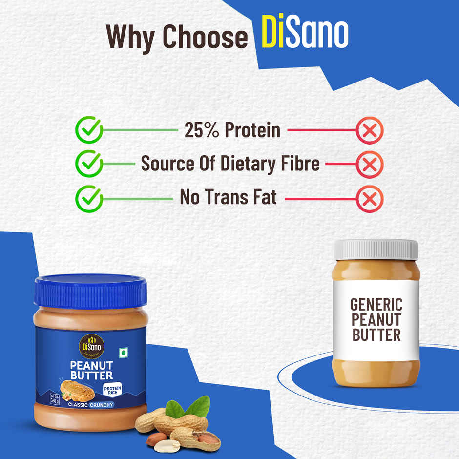 Disano Peanut Butter - Crunchy, 26% Protein, No Trans Fat & Preservatives