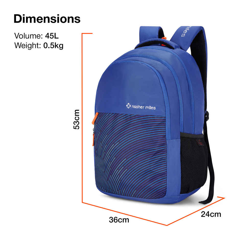 Nasher Miles Wave Backpack- Unisex- 3 Compartment Bag- Navy Blue- 45L