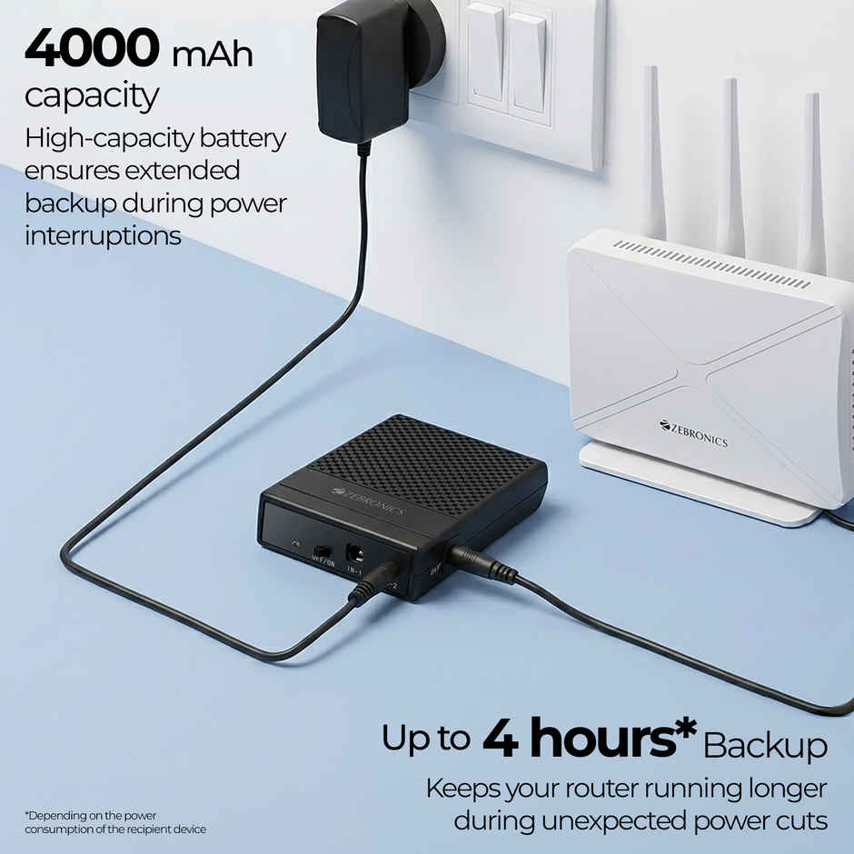 Zebronics EnergiUPS 4K Router UPS | 4000mAh | 4H Backup | 3A Output | Fast Charging