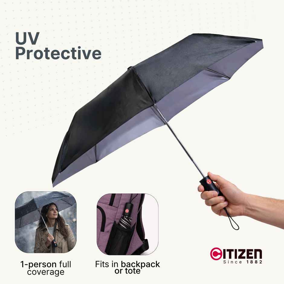 Citizen Auto Black Silver Umbrella | 22 inch | 3 Fold
