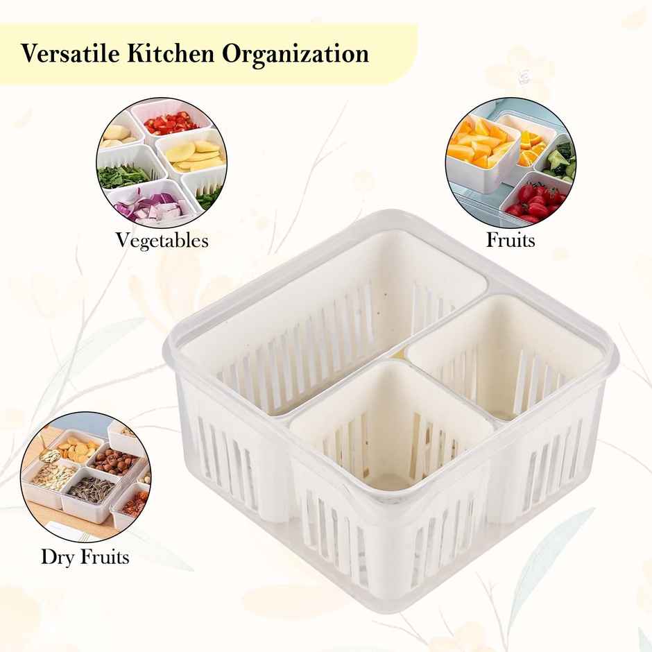 Kuber Industries 3-Compartment Fridge Organizers Set | Vegetable & Grocery Container | Transparent