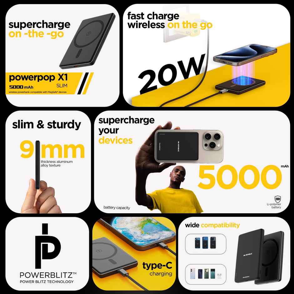 Nu Republic Powerpop X1 5000 mAh Type C Wireless Powerbank | For Magsafe Devices | Black