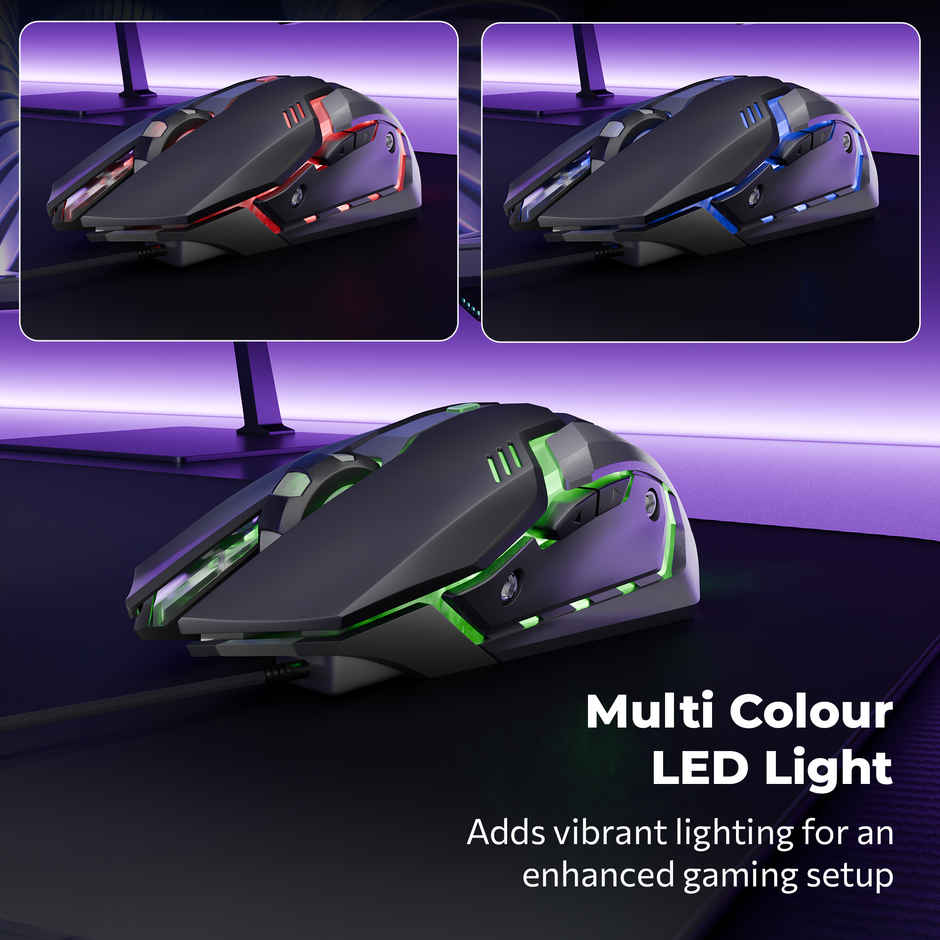 Zeb Transformer-M Gold-Plated USB Wired Mouse, 6 Buttons, Multi-Color LED High Res Sensor,3200 DPI - Black