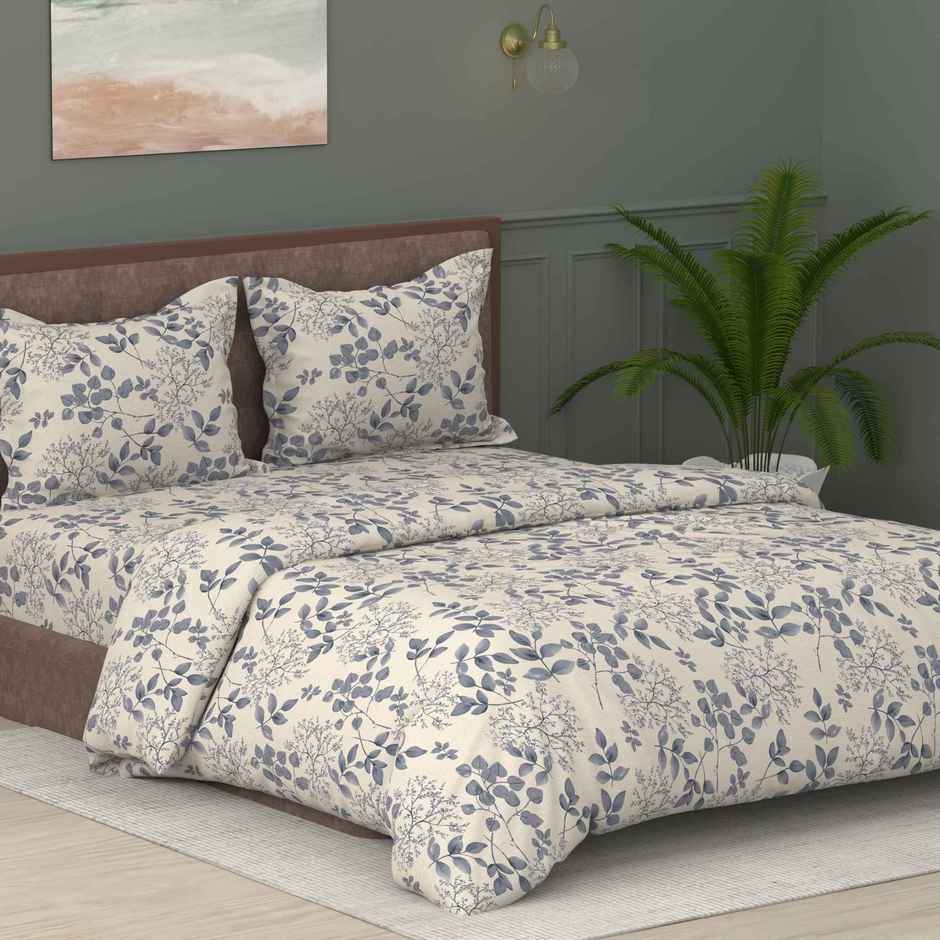 Raymond Home Off White Floral Comforter 110 TC Double Bedsheet with 2 Pillow Cover Bedding Set