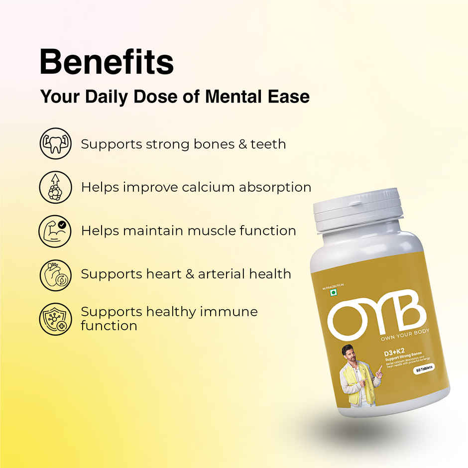 OYB D3 + K2 for Bone & Heart Health with D3, K2 MK-7 & Calcium