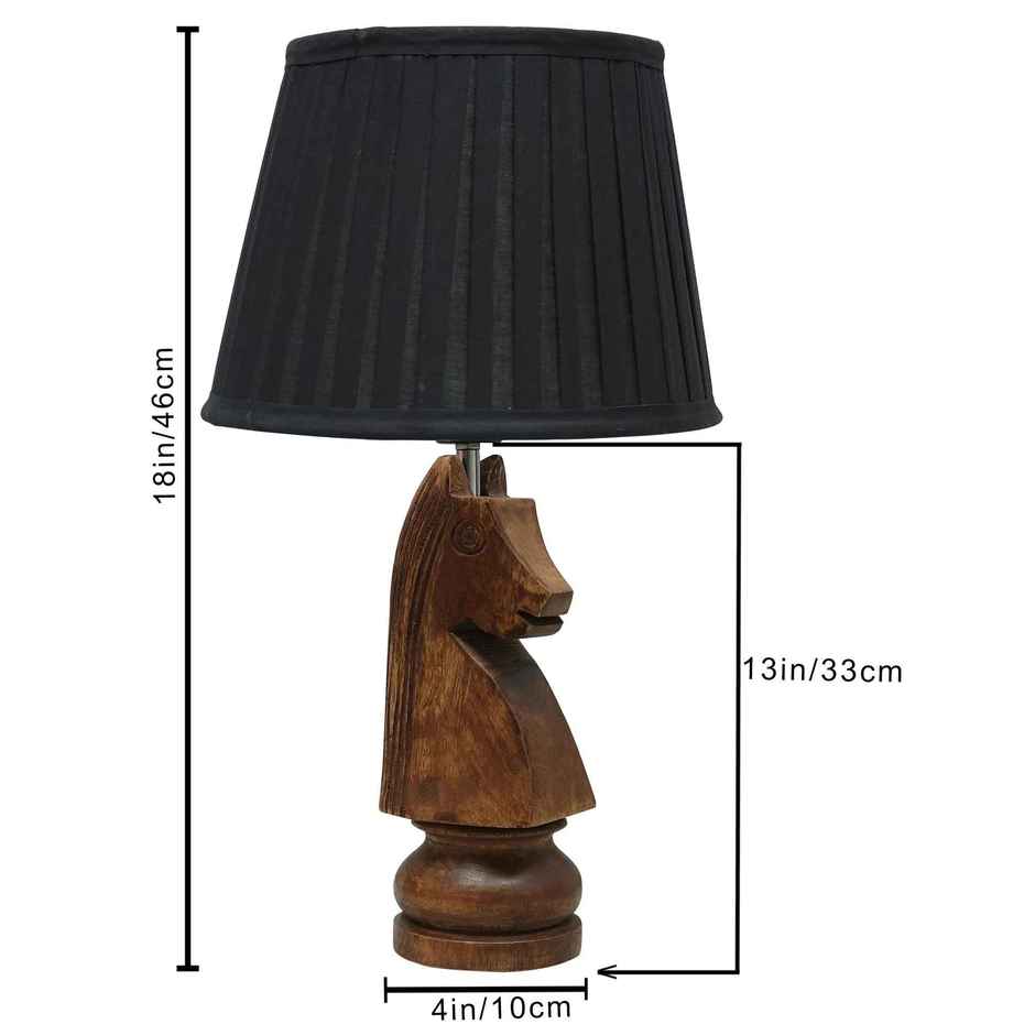 Homesake Rustic Chess Knight Table Lamp | Ribbed Black Shade | Wooden Base | Bedside & Living Room