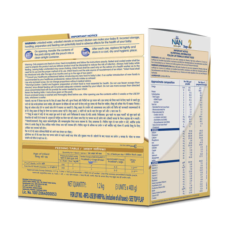 Nestle Nan Excellapro 2 Follow-up Formula Baby Powder, Vitamin, DHA & ARA | 6-12 Months