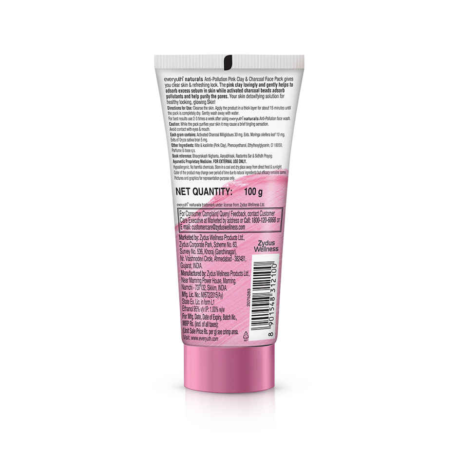 Everyuth Naturals Anti Pollution Pink Clay & Charcoal Face Pack | For all skin types (Oily/ Dry)