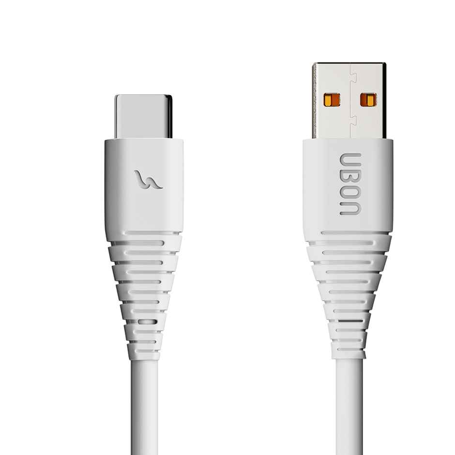 UBON 22W Fast Charging 1mtr USB to C Type V8 Braided Cable - White
