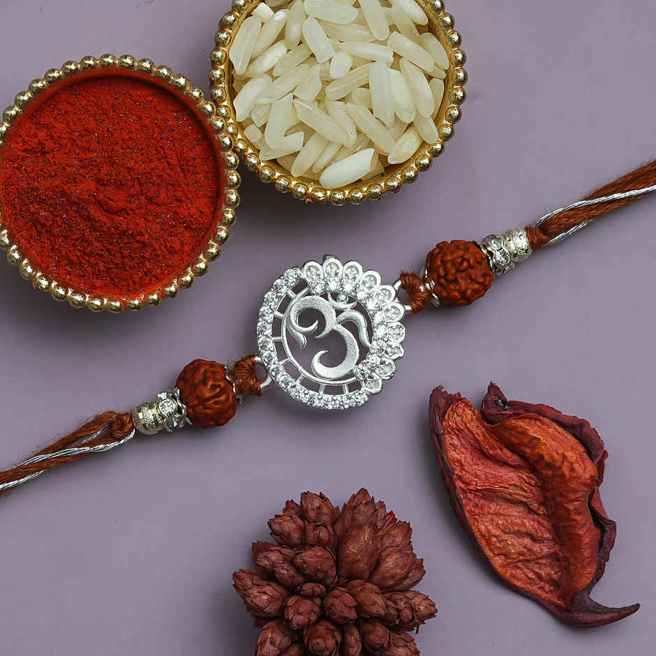 Om Rudraksha Designer Rakhi with Roli Chawal | Gift for Brother Bhaiya | Religious | Pack of 1 | Ecraftindia