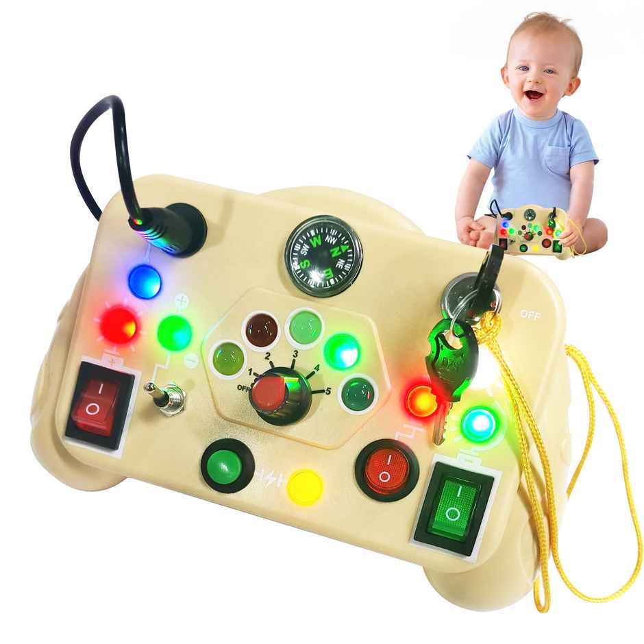 Kidology Busy Board Montessori Toys For Toddlers | Sensory LED Switch Board Toys For Kids - Yellow