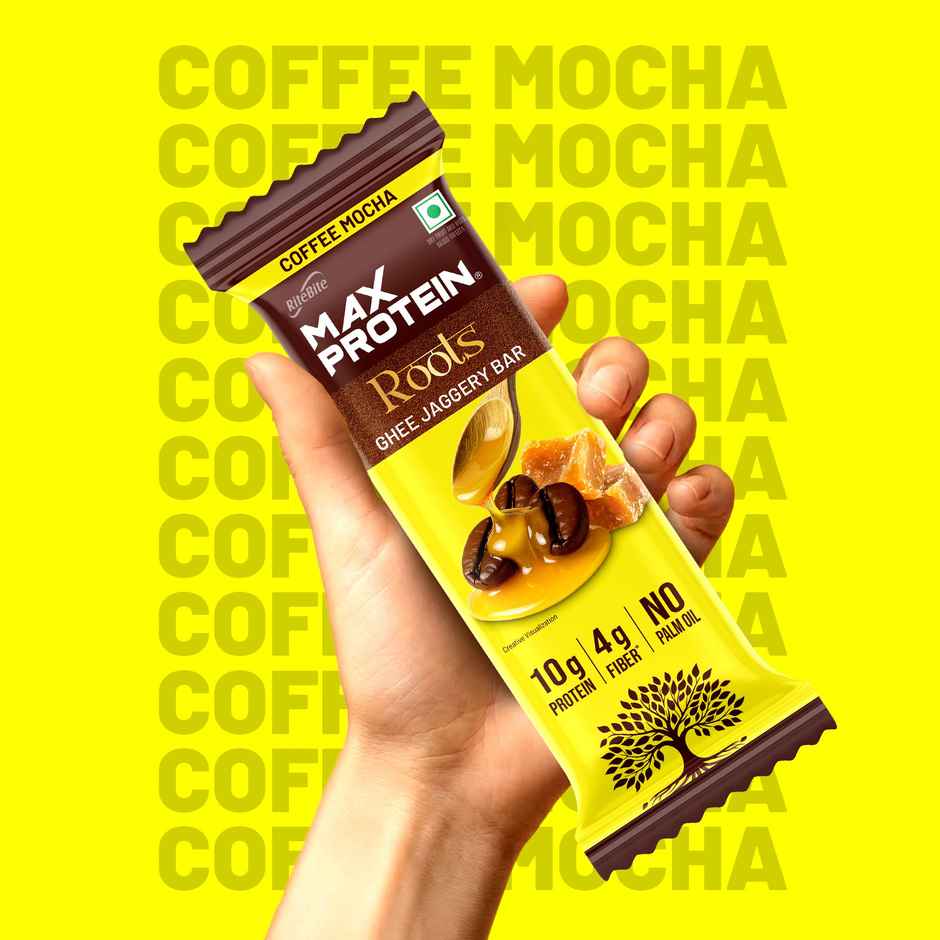 Max Protein Roots Ghee Jaggery 10g Protein Bar | Coffee Mocha | No Palm Oil | 4g Fiber