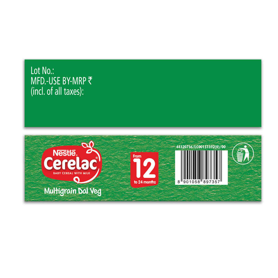 Nestle Cerelac Baby Cereal With Milk Multigrain Dal Veg - Stage 4 | 12 To 24 Months
