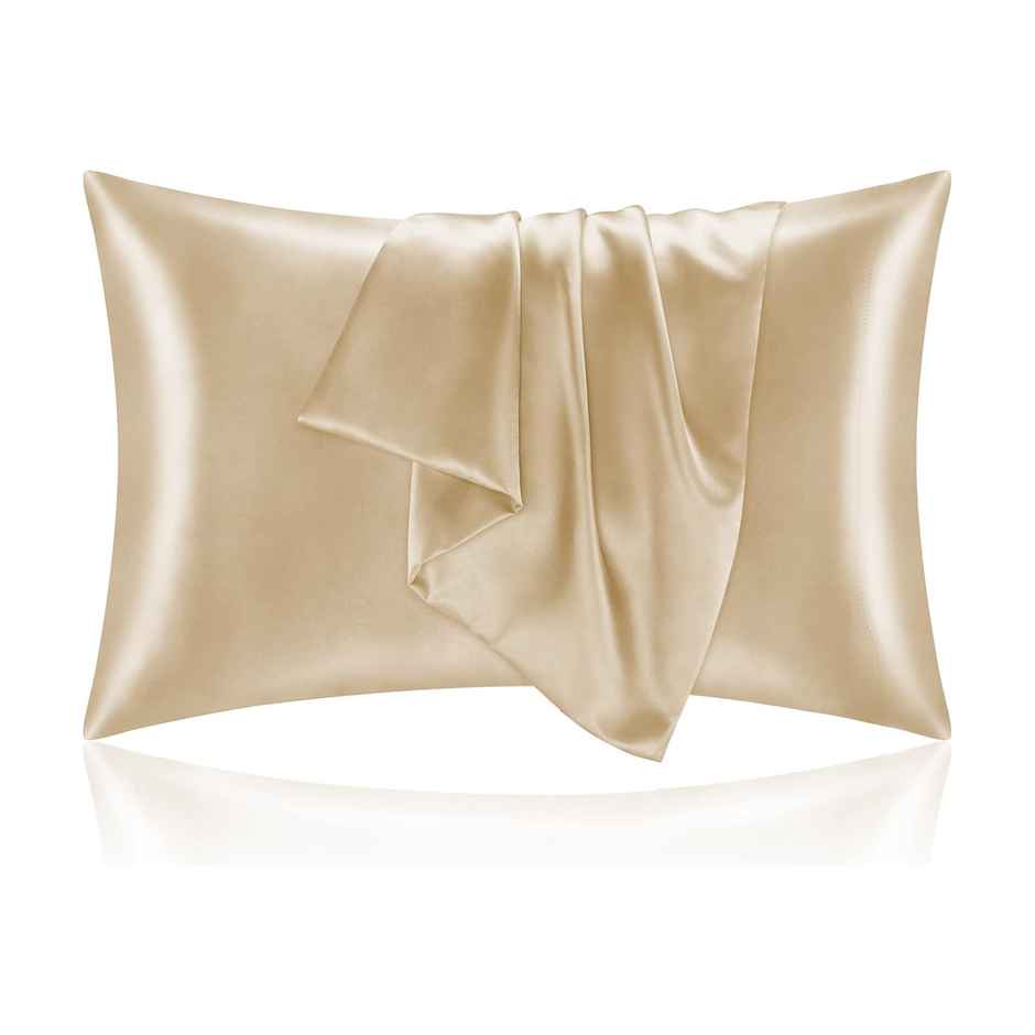 Kuber Industries 2 Pcs Satin Pillow Covers for Hair with 3 Scrunchies for Women | Champagne