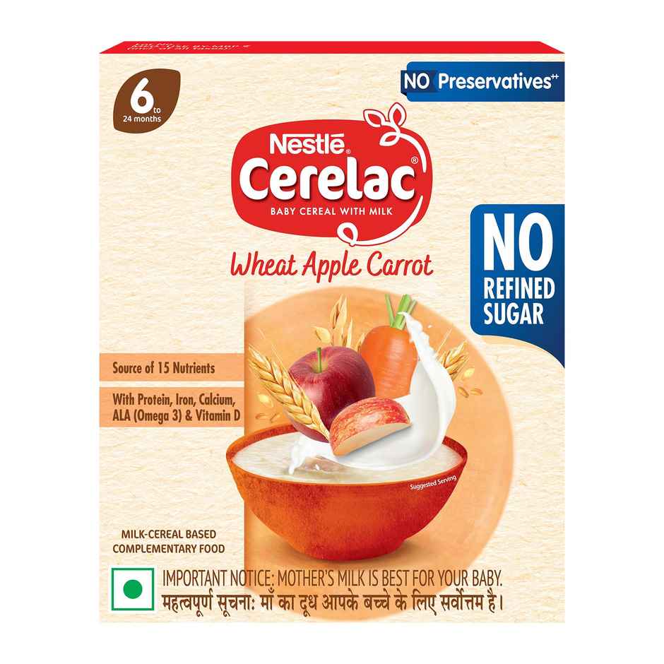 Nestle Cerelac Wheat Apple Carrot Baby Food Cerea | No Refined Sugar & No Preservatives | 6 to 24 Months
