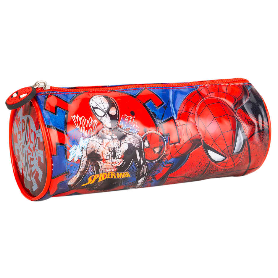 Striders Spiderman Round Pencil Pouch - Kids Stationery Bag for School Supplies, Red & Blue