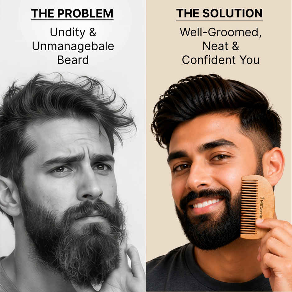Midazzle Organic Kachhi Neem Wooden Compact Beard Comb | MINC2108