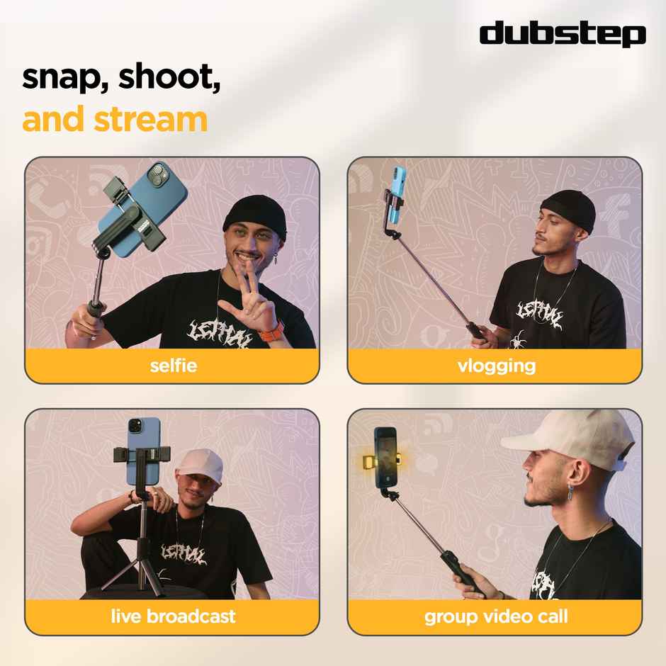 Dubstep Flickstick Lit Smart Selfie Stick (with 360 Degree Rotation, Black)