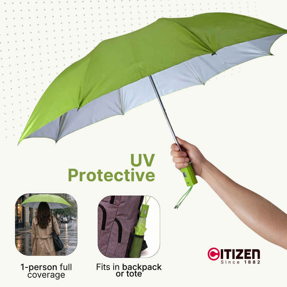 Citizen Mono Silver Umbrella | Lime Green | 21 Inch | 2 Folds