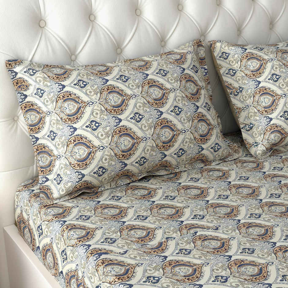 Raymond Home 120 GSM Hazel Floral Double Bedsheet with 2 Pillow Covers Off White1