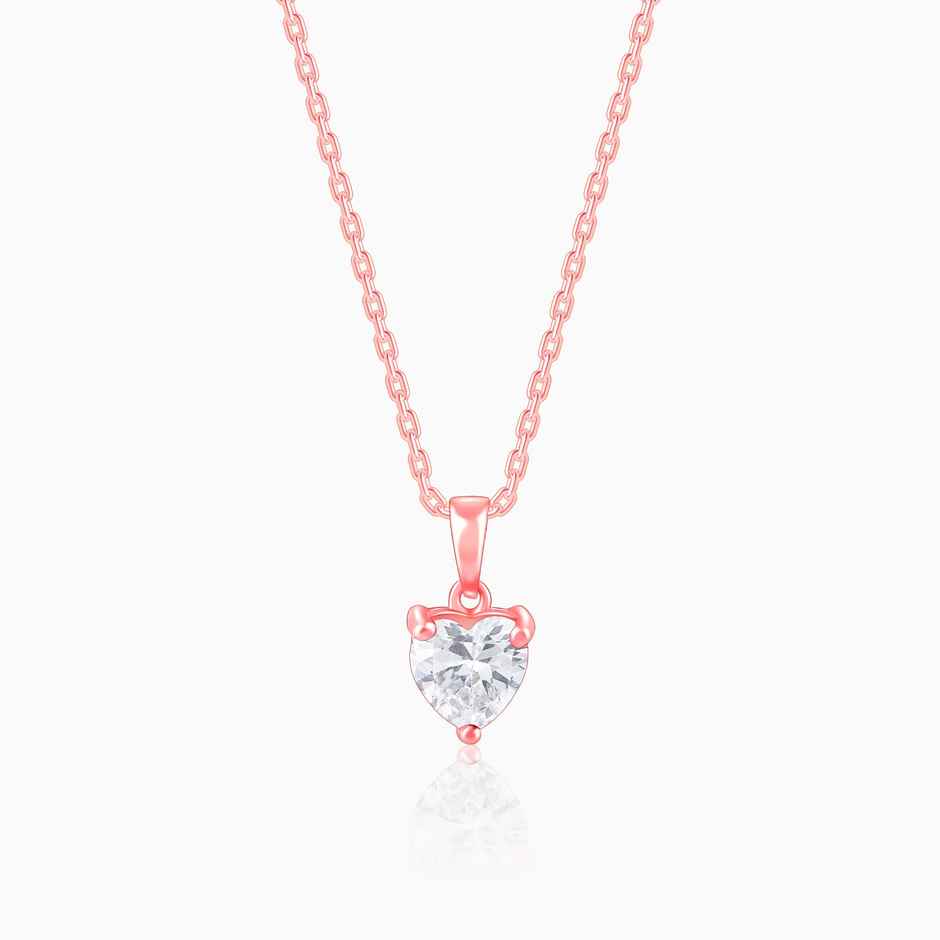 Giva Rose Gold Solitaire Heart Pendant With Link Chain