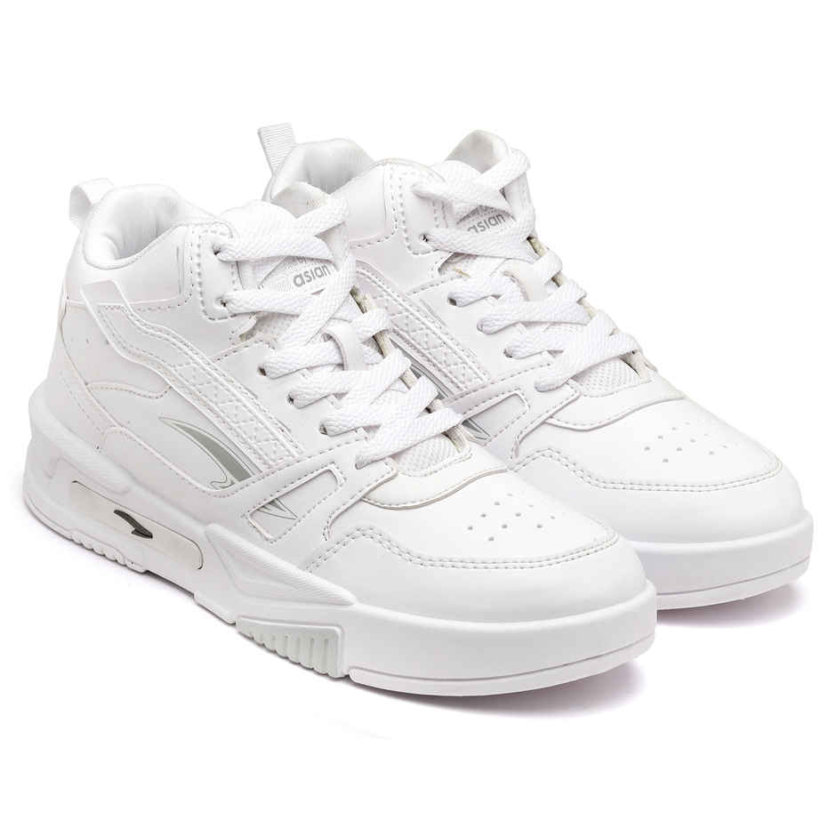 Asian Men s Mexico-11 Full White Hightop Sneakers | UK-6