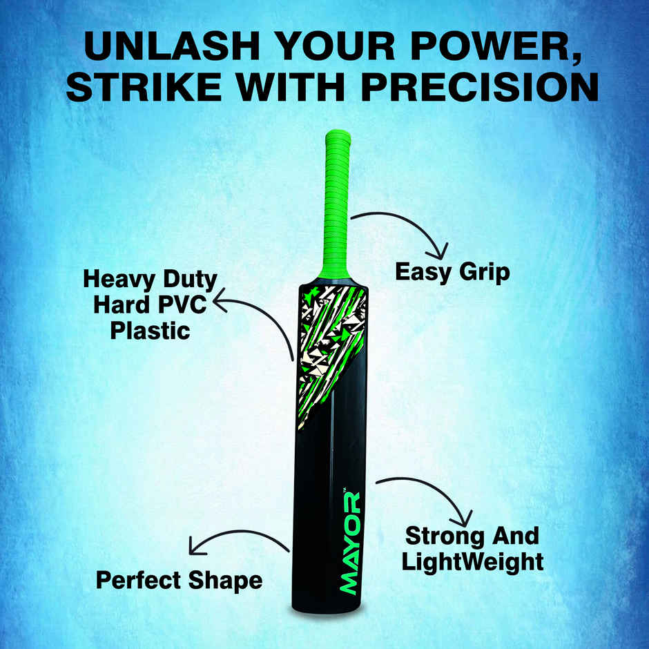 Mayor Blaster Cricket Bat for Kids & Adults| Practice Bat | PVC-Plastic Cricket Bat | Black-Green