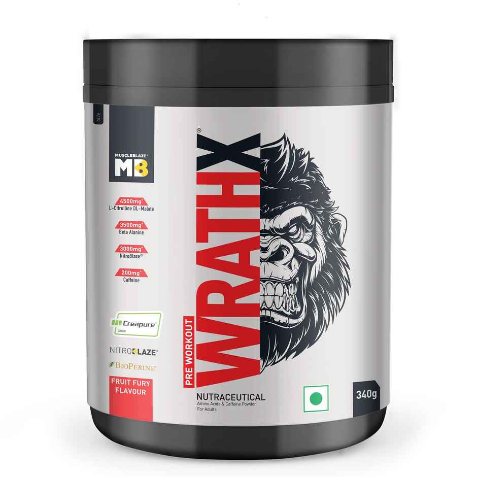 Muscleblaze Biozyme Performance Whey Protein Powder (Rich Chocolate) (1kg) & Muscleblaze Pre Workout Wrathx, | Fruit Fury, 20 Servings (340g) Combo