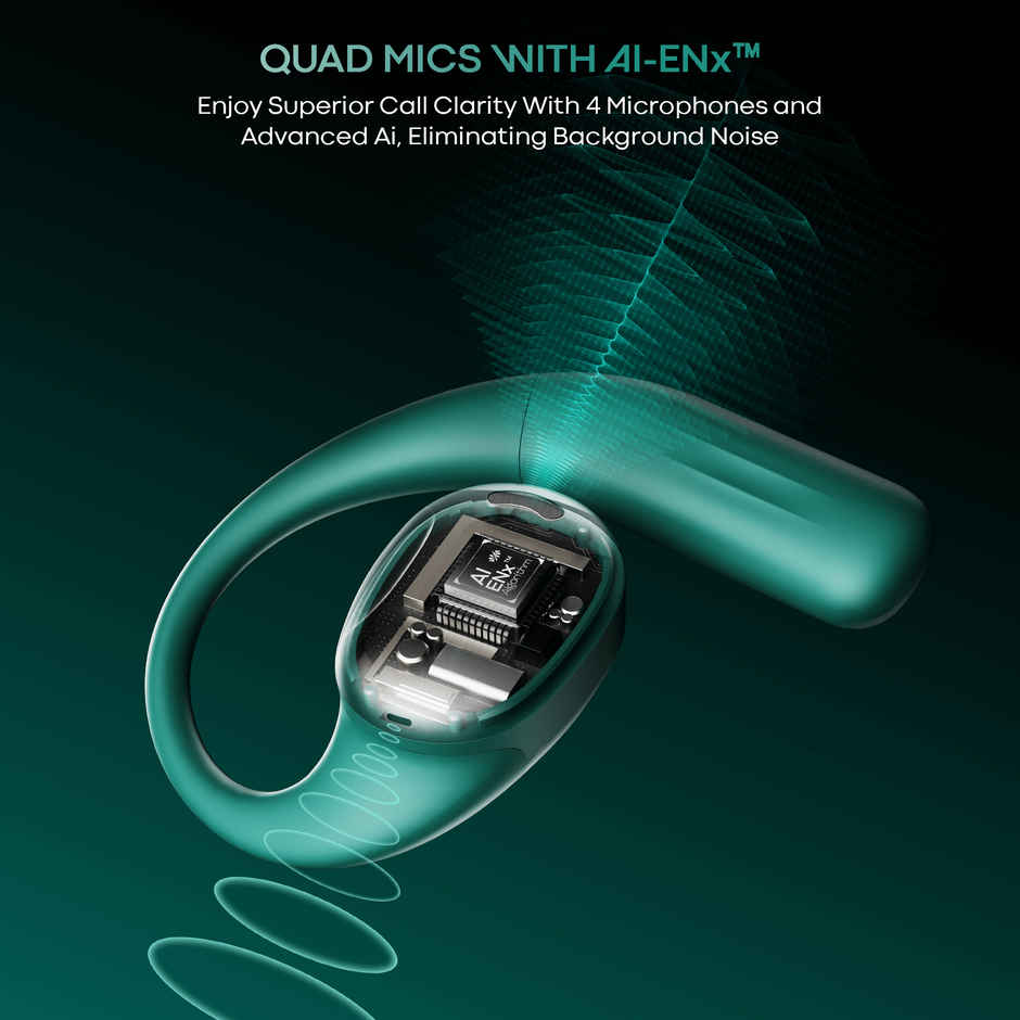 boAt Airdopes Progear Open Ear TWS Earbuds for Outdoor Sports W/Air Conduction Tech,in Ear,4 Mics W/Ai-Enx,100Hrs Playback,15Mm Drivers,Secure Fit,Beast Mode W/ 40Ms Latency,ASAP Charge - Green