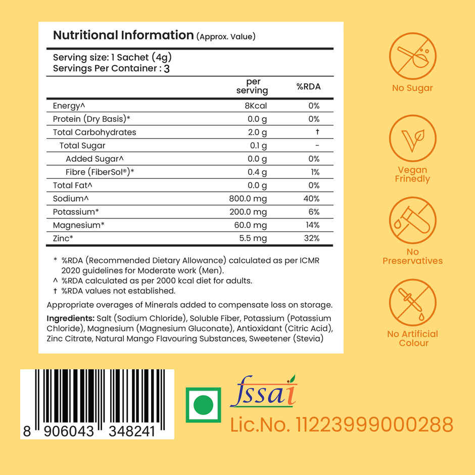 Supply6 Salts | Electrolyte Mix | Sodium, Potassium, Magnesium, Zinc, Fiber | Mango