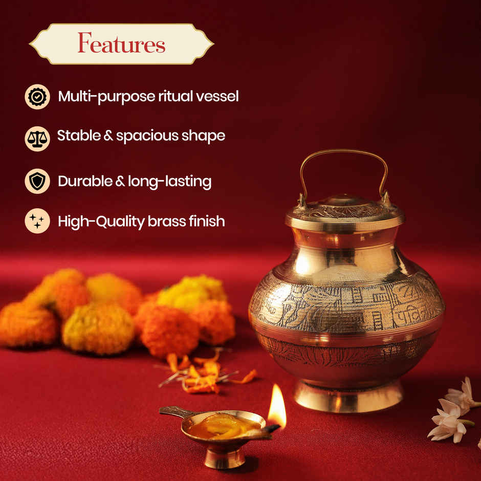 Gangajal Lota | Traditional Handcrafted Design | Brass | 300 ml | Pujashree