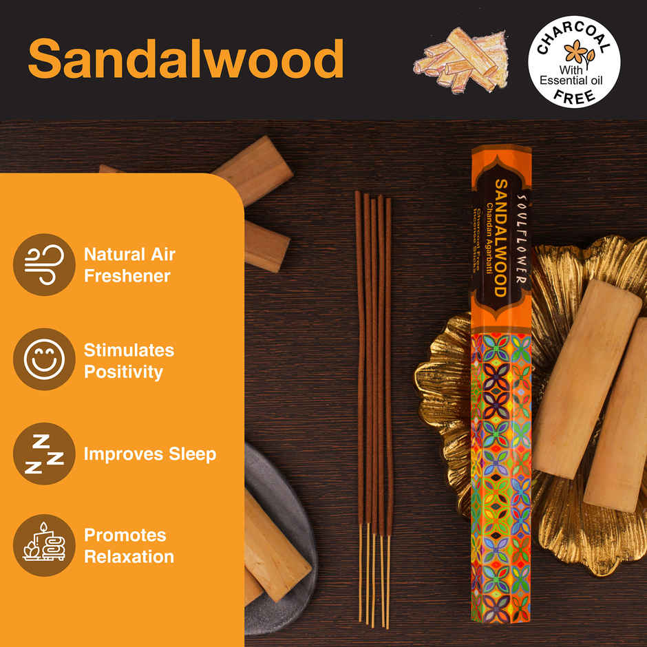 Soulflower Sandalwood Luxury Incense Sticks | 20 Sticks