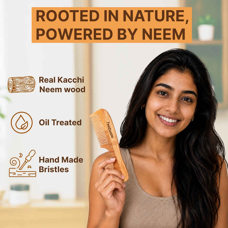 Midazzle Organic Kacchi Neem Wooden Grooming Comb Handle | MINC2106