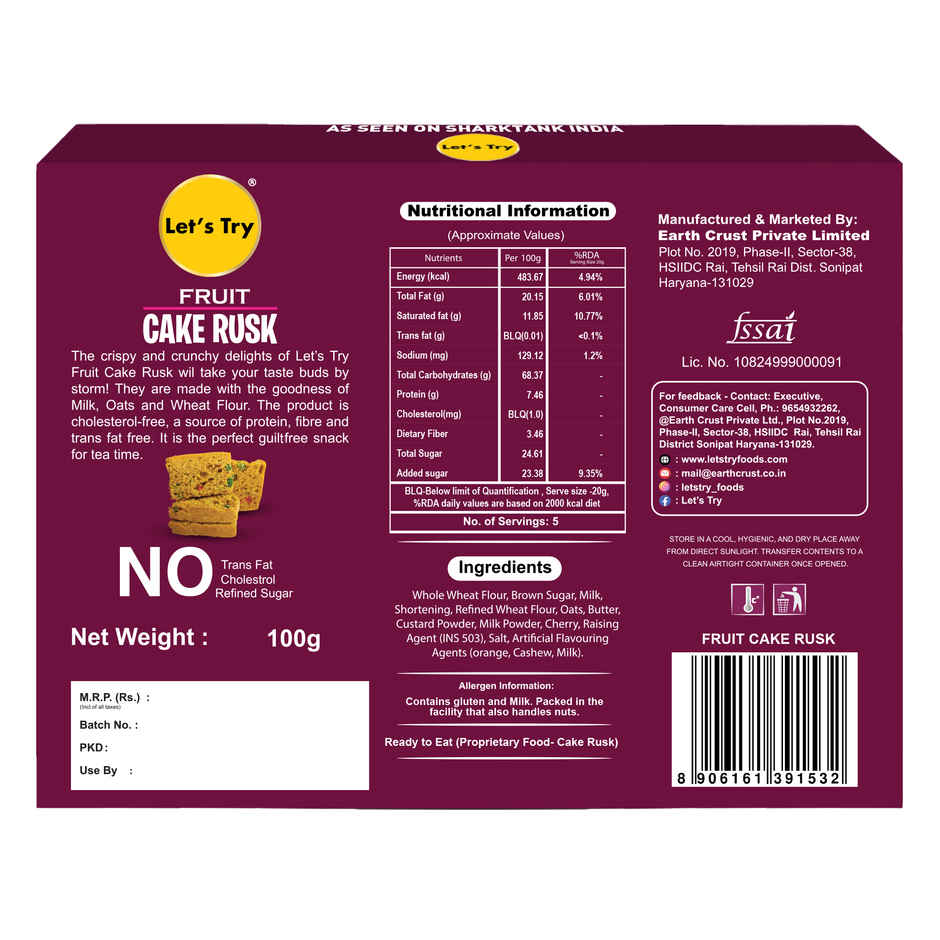 Let's Try Fruit Cake Rusk With Goodness Of Milk & Atta