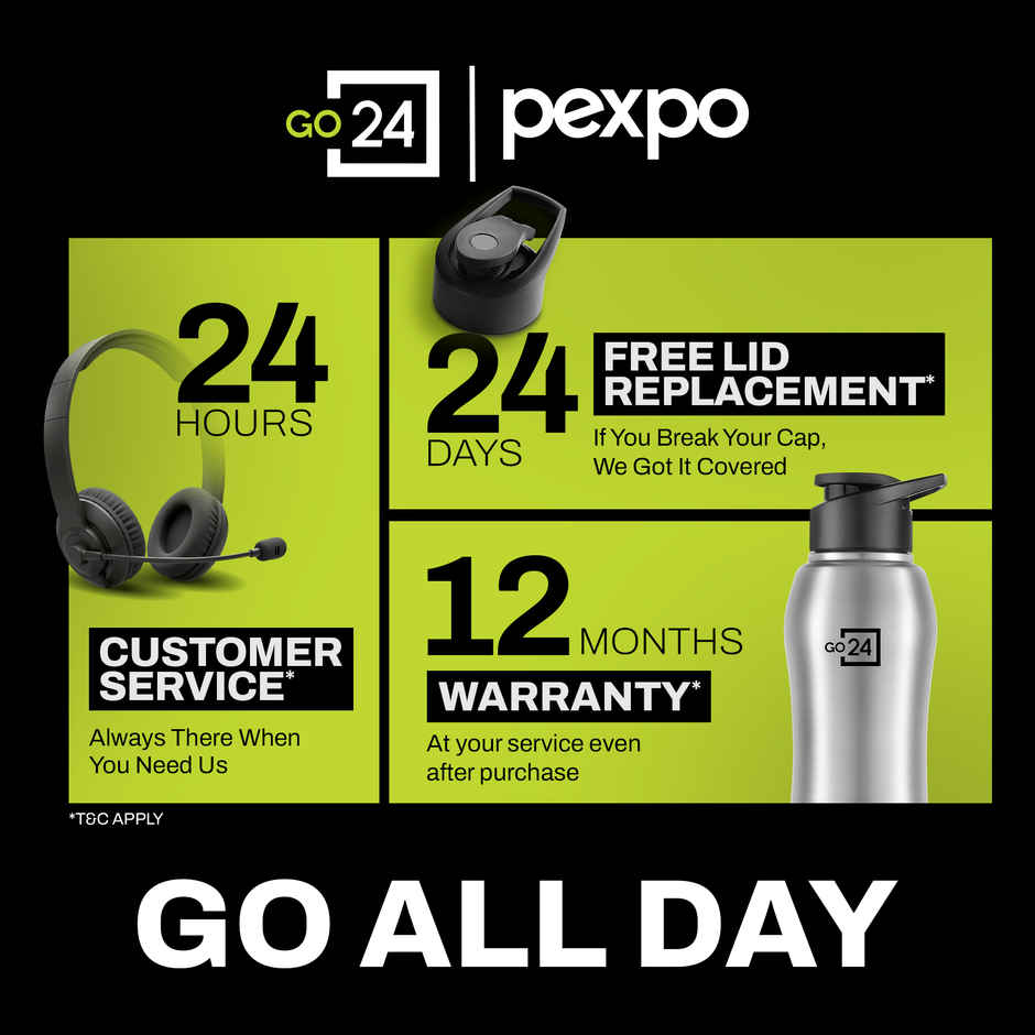 Go24 | Pexpo Bistro 1000 ml Sports And Hiking Stainless Steel Water Bottle (Pack Of 1 Silver Steel)