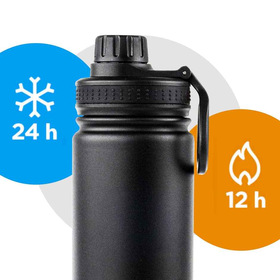 Solara Stainless Steel Insulated Water Bottle for Travel, Office, School, Gym | Black | 650 ml