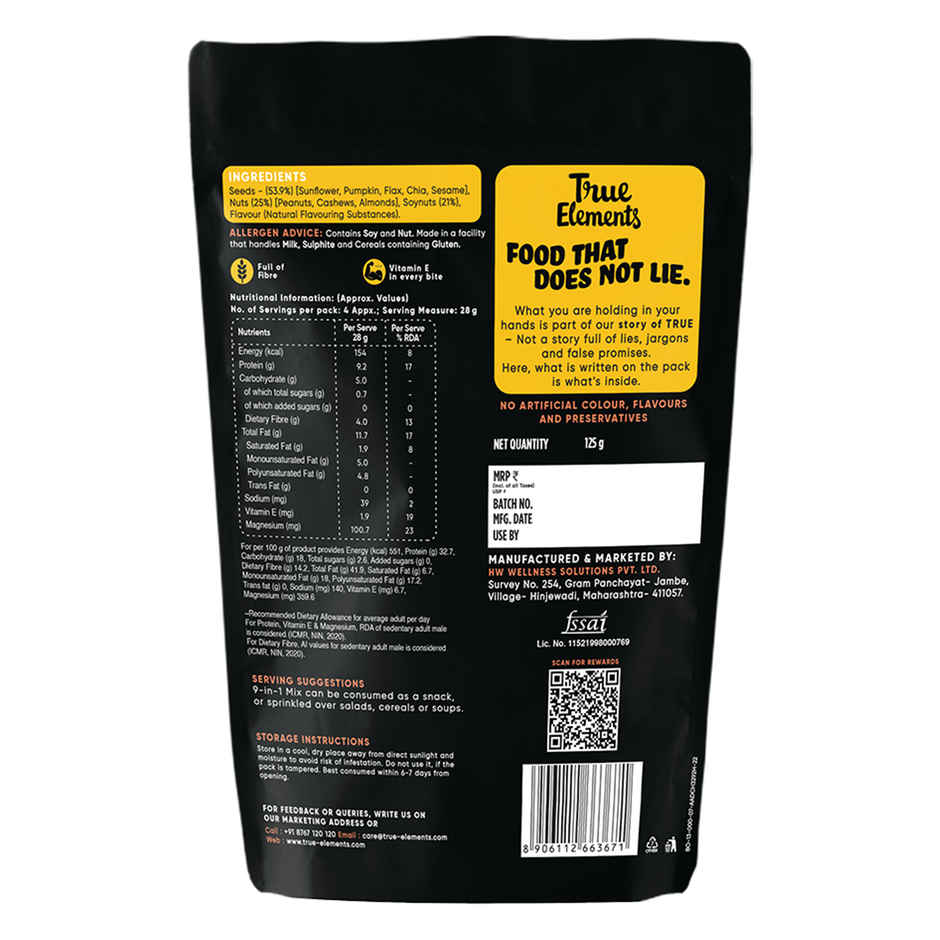 True Elements 9 in 1 Super seeds & Nut Mix - For Weight Loss, Healthy Snack