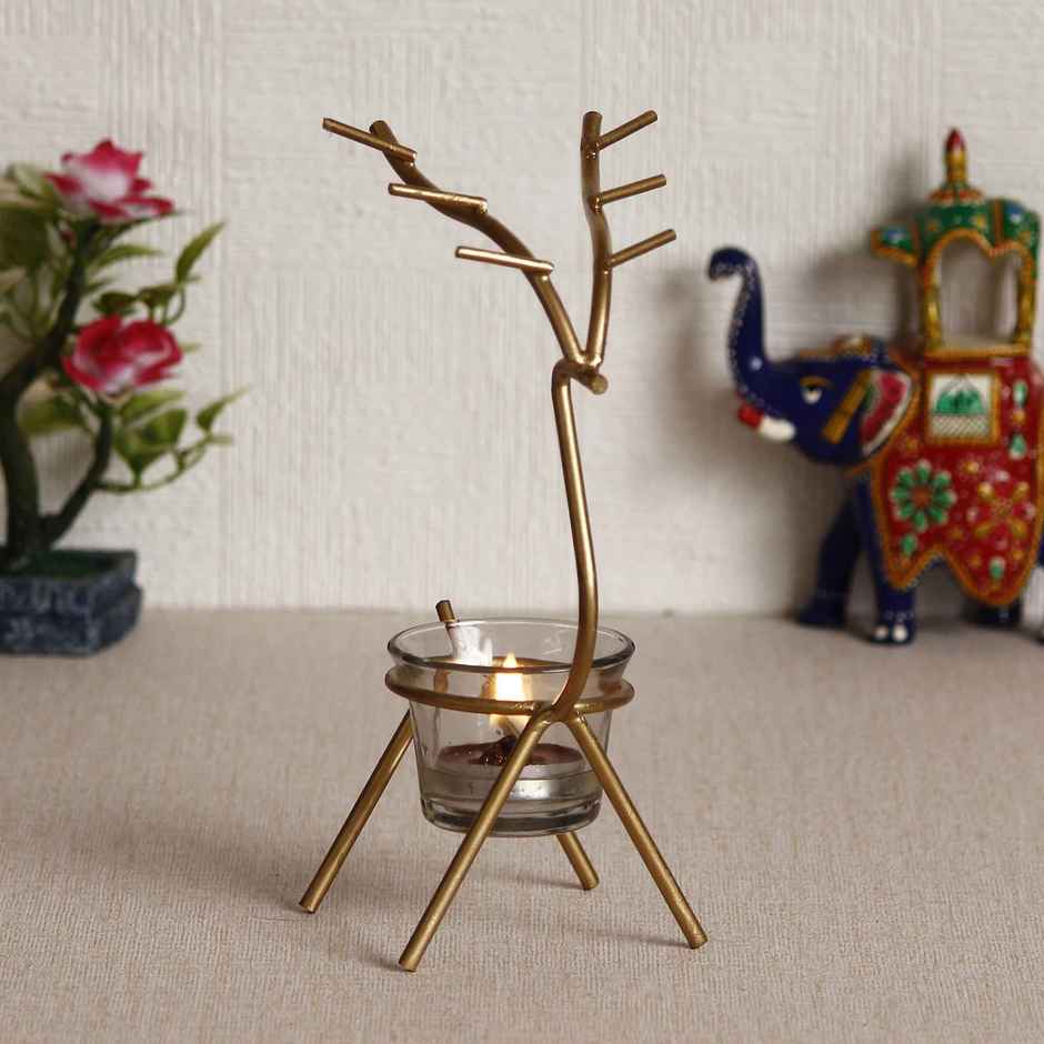 eCraftIndia Decorative Handcrafted Golden Deer Shaped Metal Tea Light Candle Holders