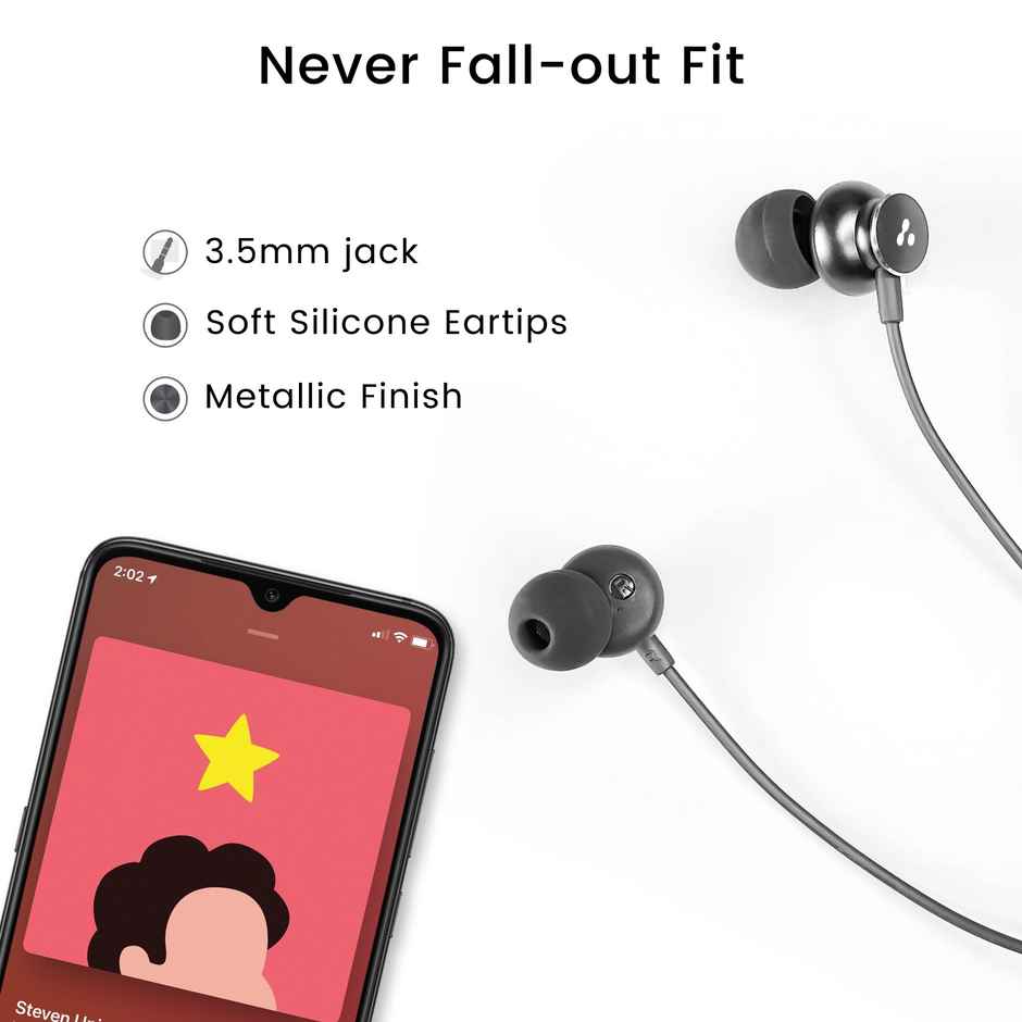 Ambrane 3.5mm Wired Earphones with Mic, Powerful HD Sound with High Bass, Stringz 38 Black