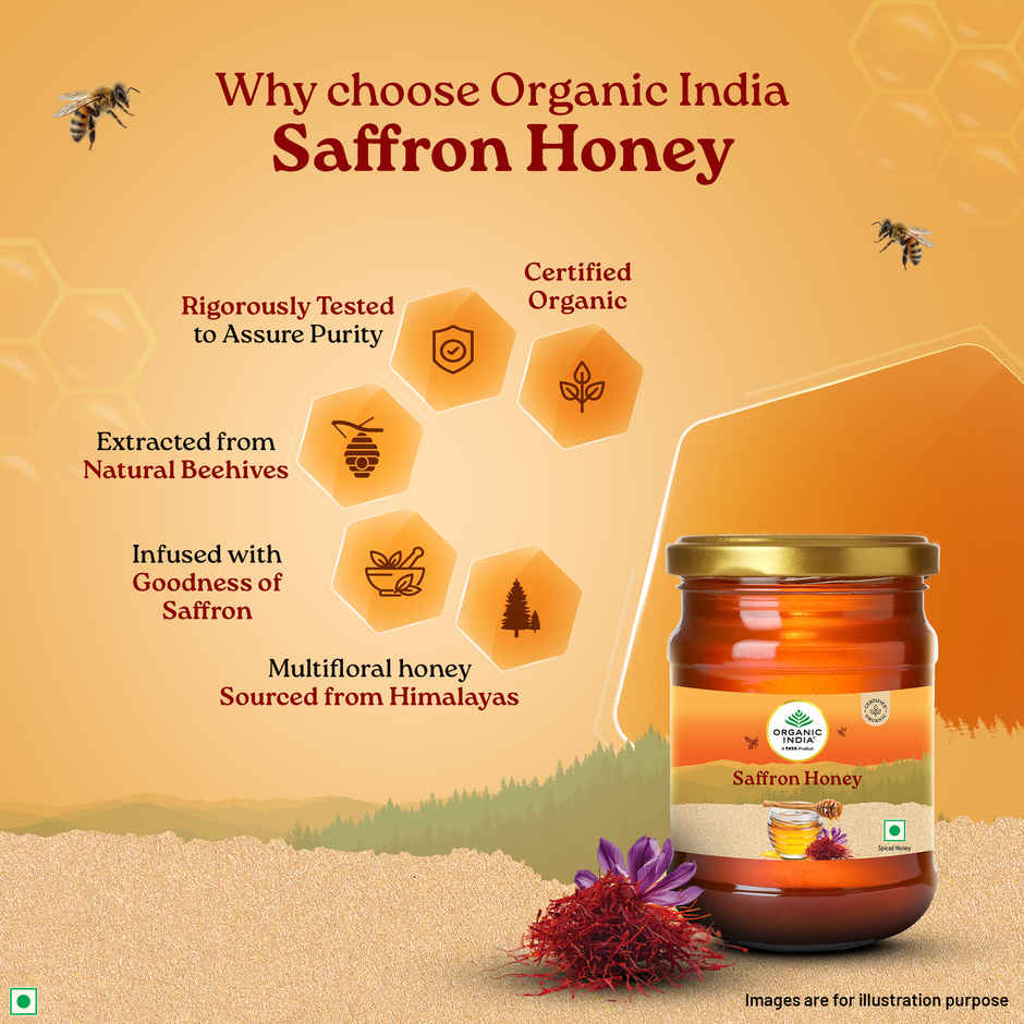 Organic India Saffron Honey, Multifloral Honey, Extracted From Natural Beehives