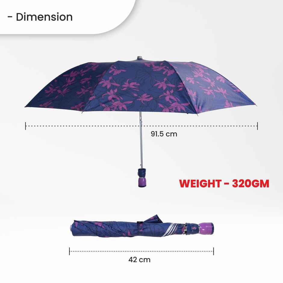 Cello Megha 21 Inch 2 Fold Mix Print Umbrella | Silver Blue