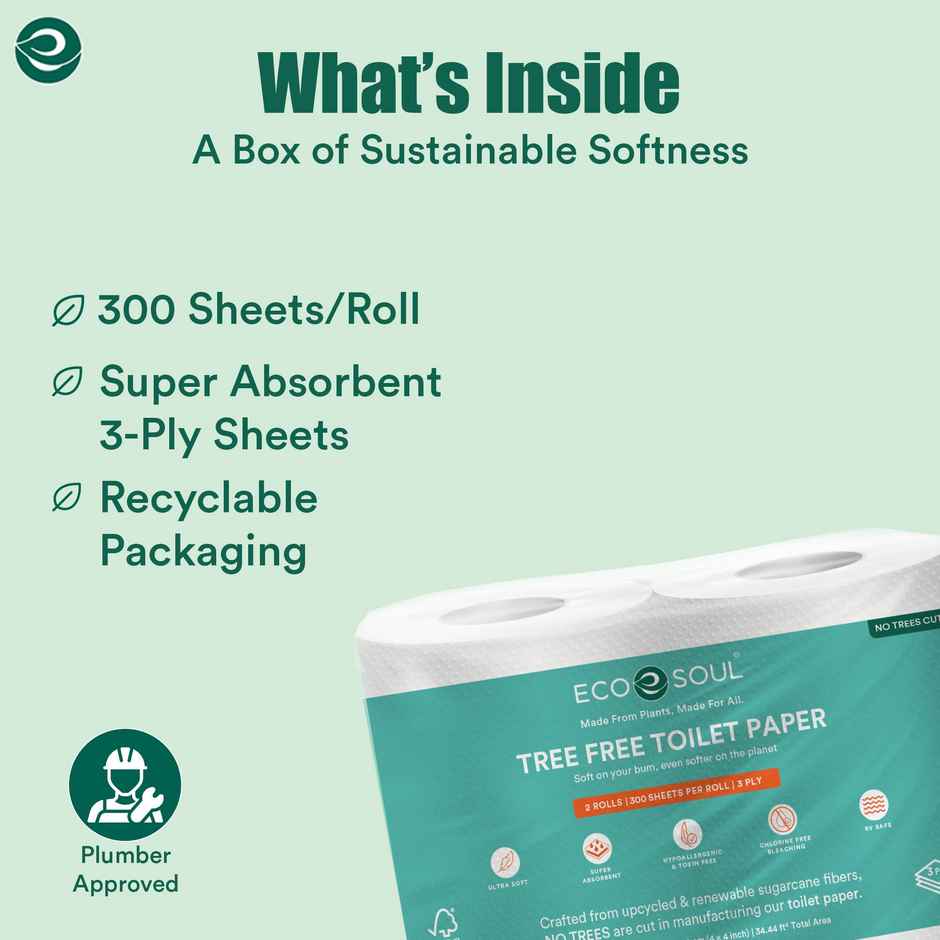 Eco Soul | Eco Friendly |Toilet Paper | 3Ply | 300 Sheets x 2 Rolls