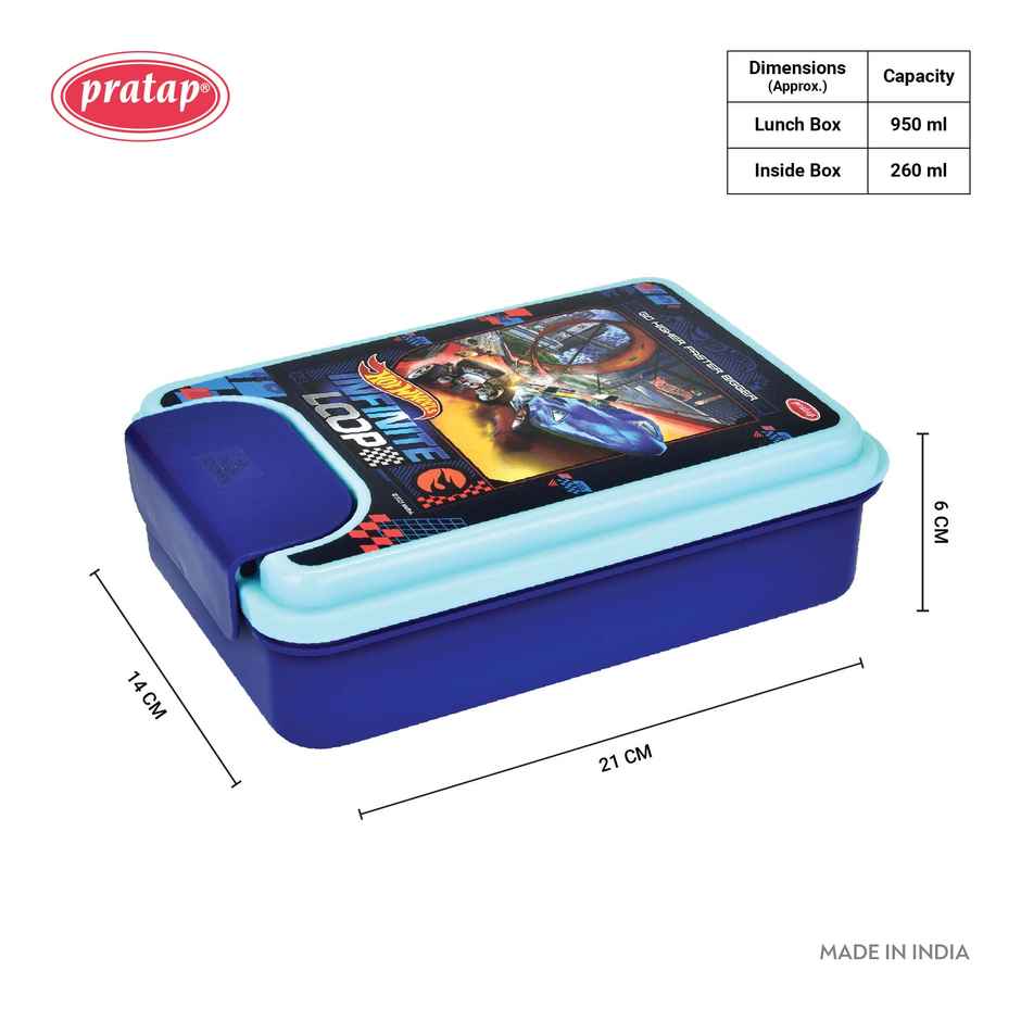 Hotwheels One Lock 950 Kids Lunch Box Airtight | Leak Proof , BPA Free | PRATAP