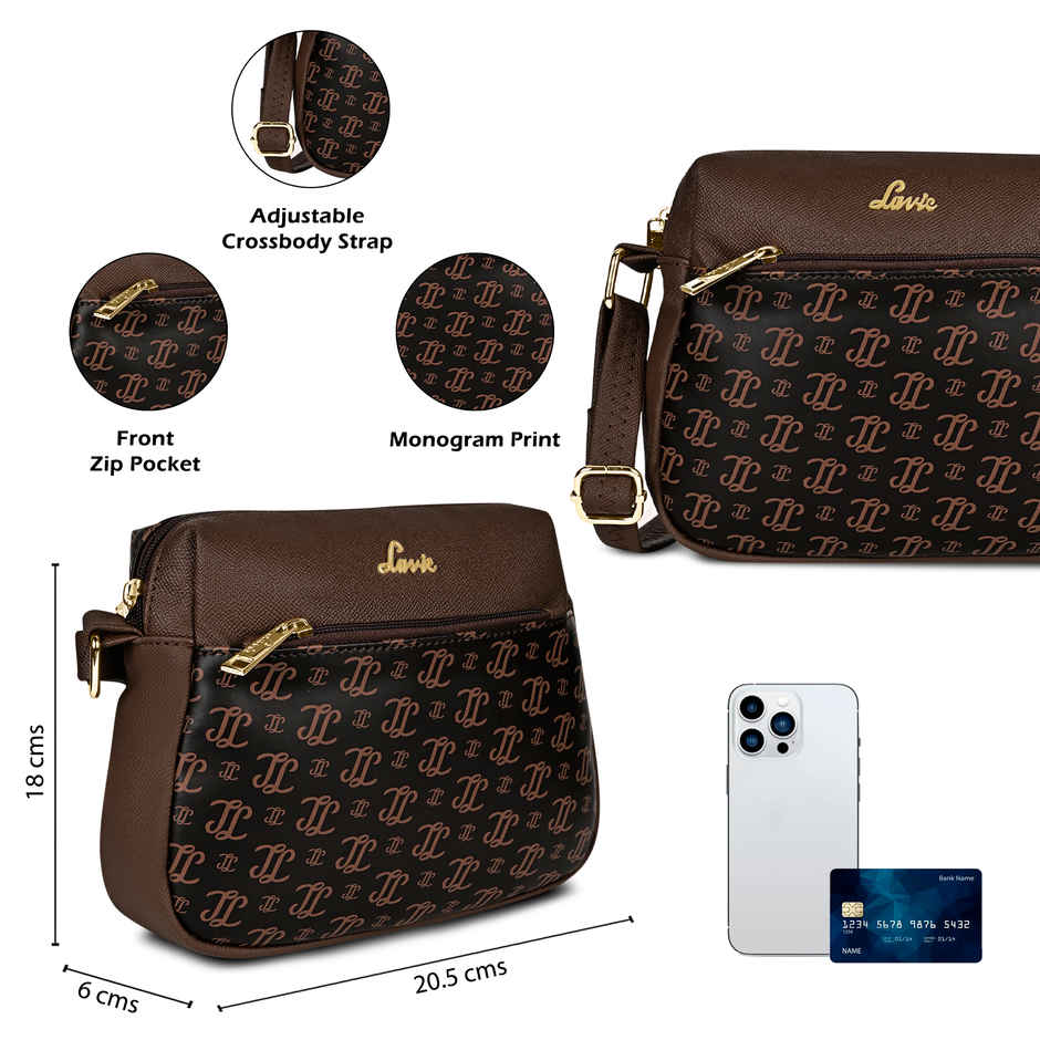 Lavie Women's Mono Ll Farah Crossbody Sling Bag | Ladies Purse Handbag | Brown